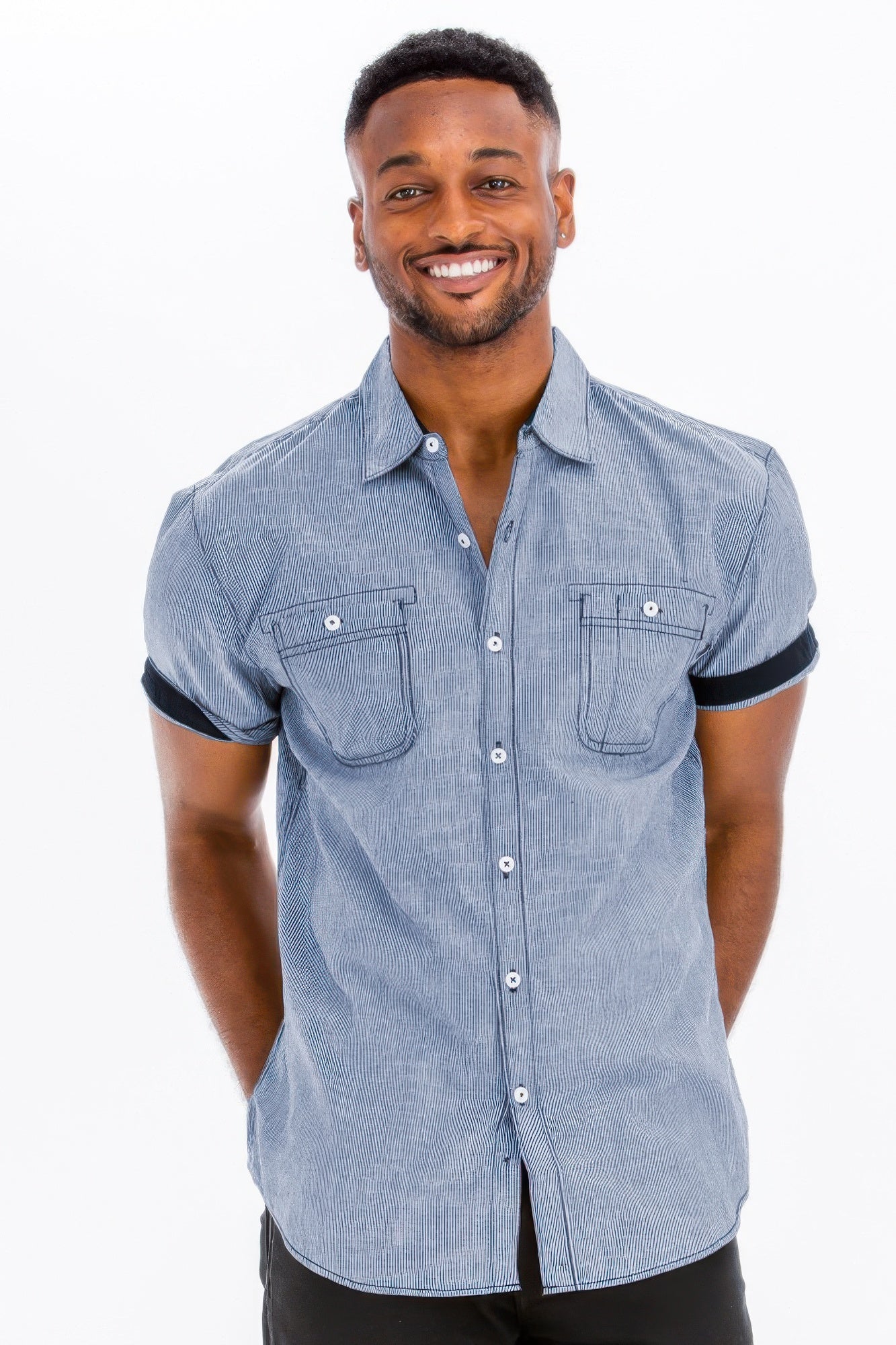 Men's Casual Short Sleeve Solid Shirts Blue