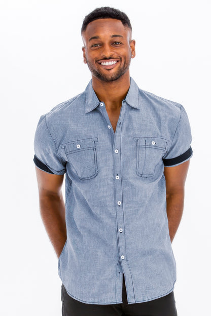 Men's Casual Short Sleeve Solid Shirts Blue