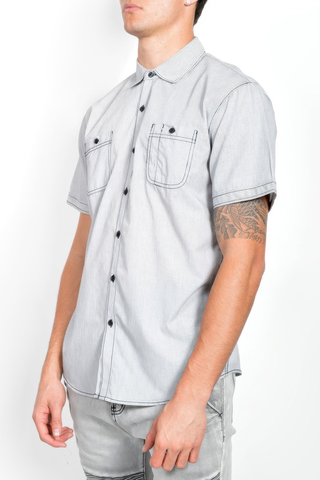 Men's Casual Short Sleeve Solid Shirts White 2