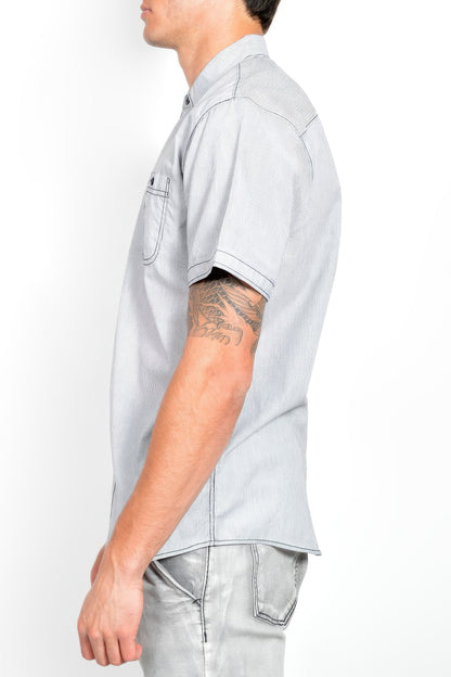 Men's Casual Short Sleeve Solid Shirts White 3