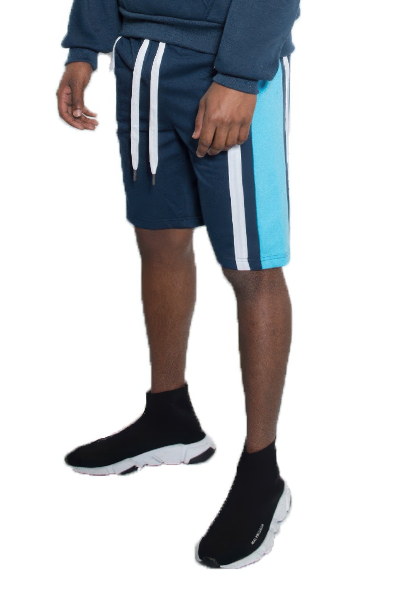 Men's Color Block Stripe Sweat Shorts Navy 2