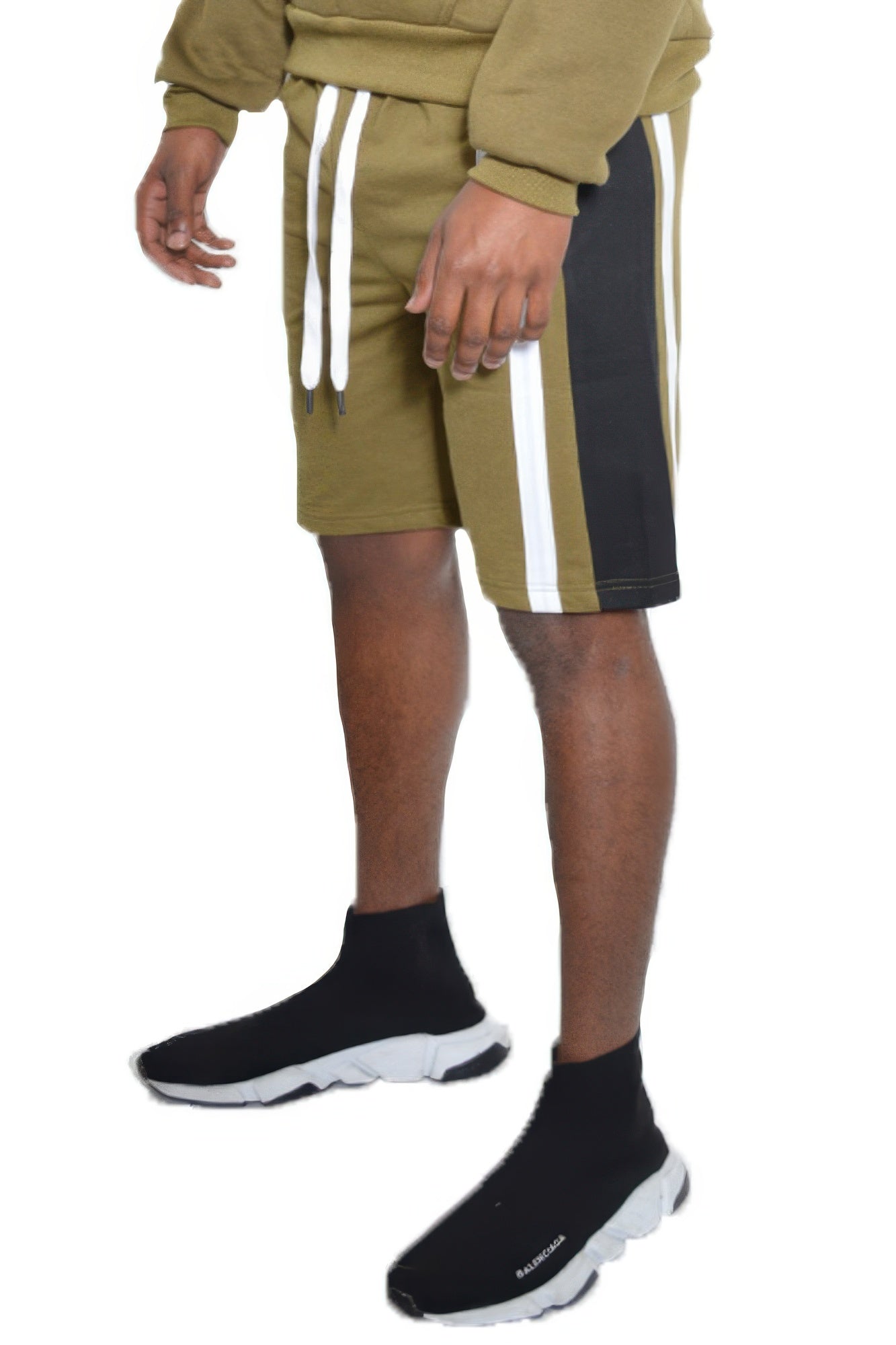Men's Color Block Stripe Sweat Shorts Olive
