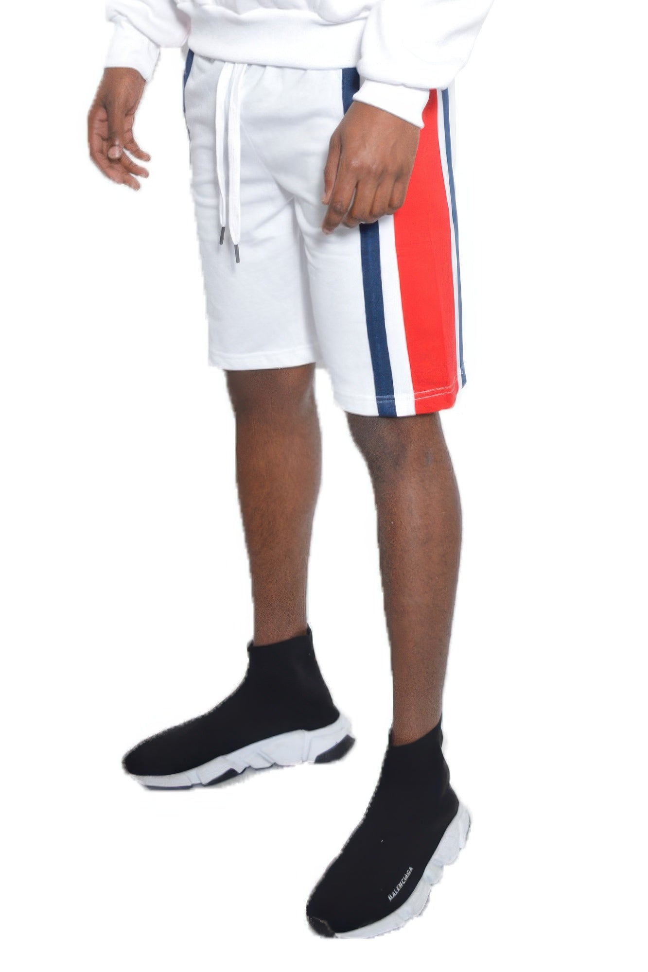 Men's Color Block Stripe Sweat Shorts White