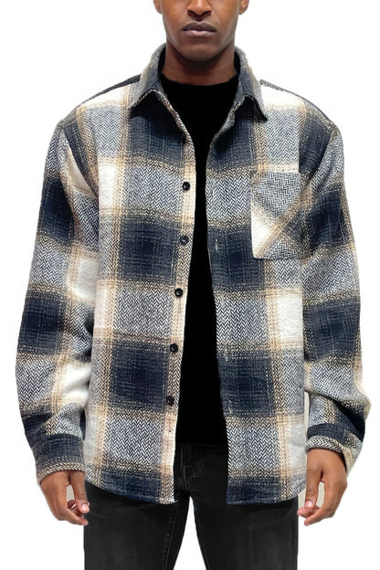 Men's Flannel Shirt Jacket Shacket Black