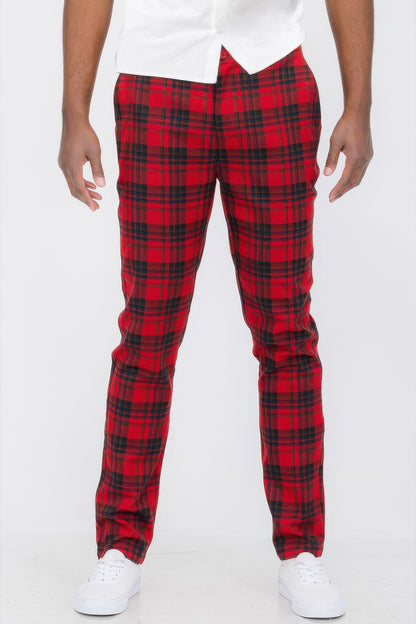 Men's Plaid Trouser Pants Red