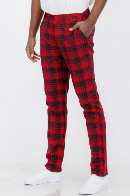 Men's Plaid Trouser Pants Red 2