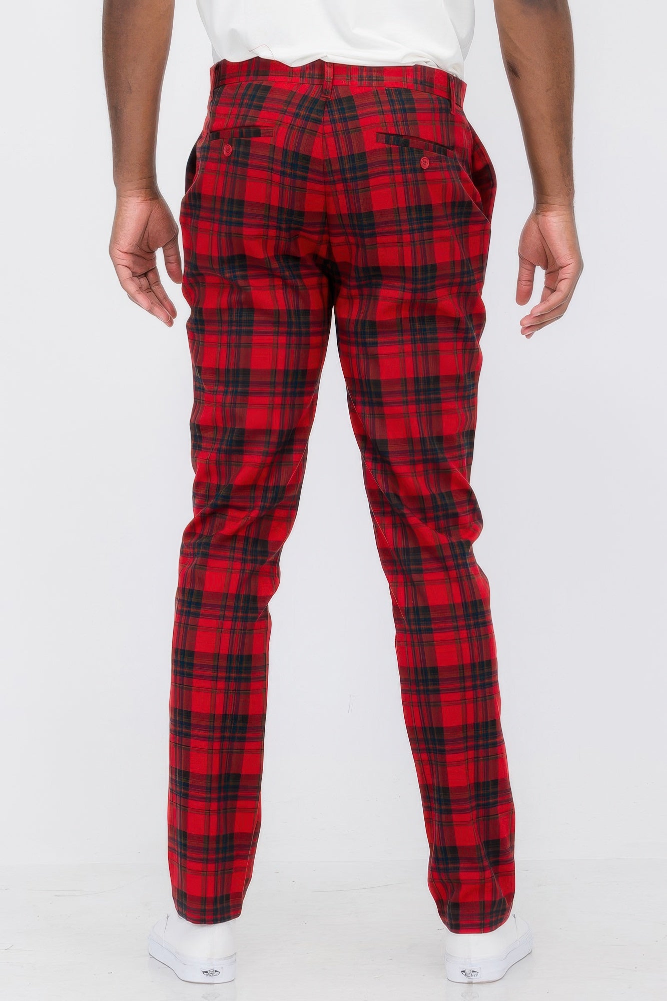 Men's Plaid Trouser Pants Red 3