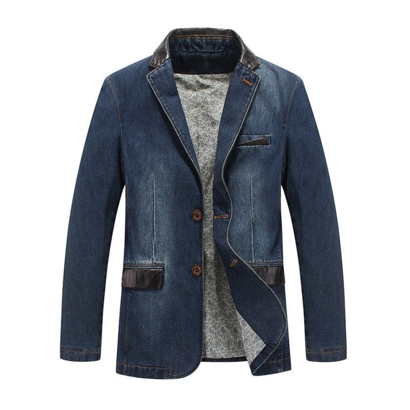 Men's Casual Denim Patchwork Suit Jacket
