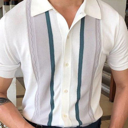 Men's Lapel Pullover Casual Striped POLO Shirt