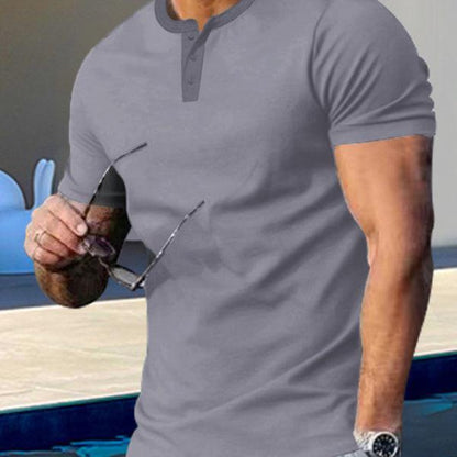 Men's Short Sleeve Henley Round Neck Slim Fit Athletic T-Shirt