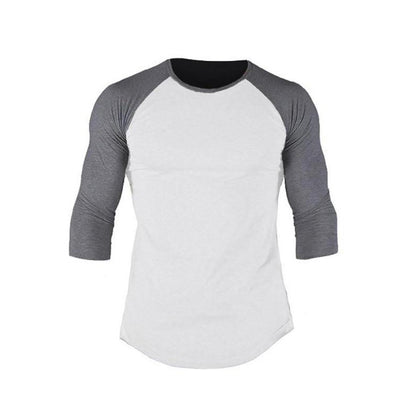 Men's Slim Three-quarter Sleeves Raglan T-Shirt Round Neck Contrasting Color Sports
