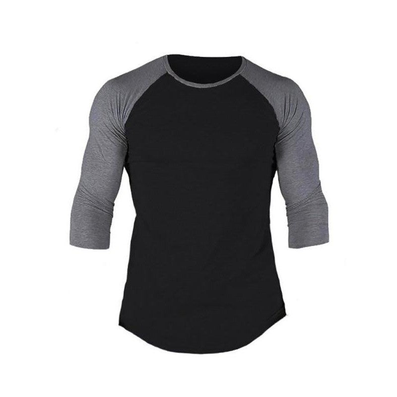 Men's Slim Three-quarter Sleeves Raglan T-Shirt Round Neck Contrasting Color Sports