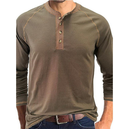 Men's T-Shirt Solid Color Button Colorblock Long Sleeve Top