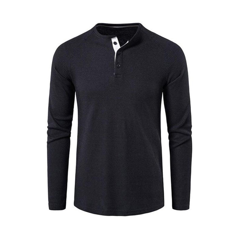 Men's solid-color basic button-down long-sleeve T-shirt