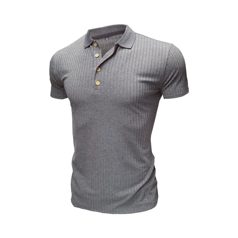 Men's solid-color button-down short-sleeve polo shirt