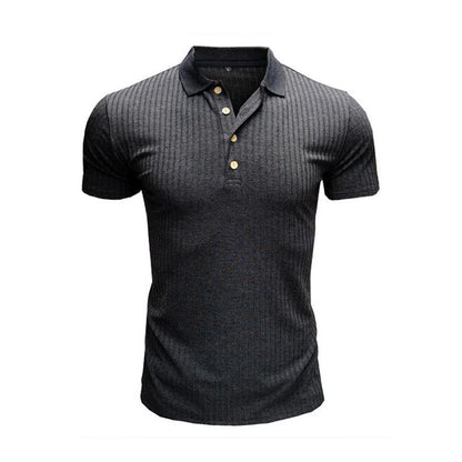 Men's solid-color button-down short-sleeve polo shirt