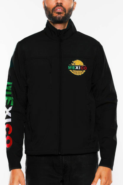 Mexico Embroidered Soft Shell Jacket Black