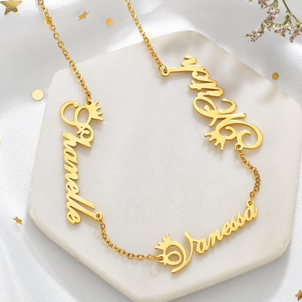 Multiple Names Custom Necklace 3,4,5,6 Nameplates Personalized Jewelry Heart Letter Stainless Steel Gold