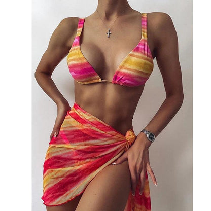 New 2023 Women 3 piece Bathing Swimsuit High Cut Thong with Cover Up Brazilian Bikini