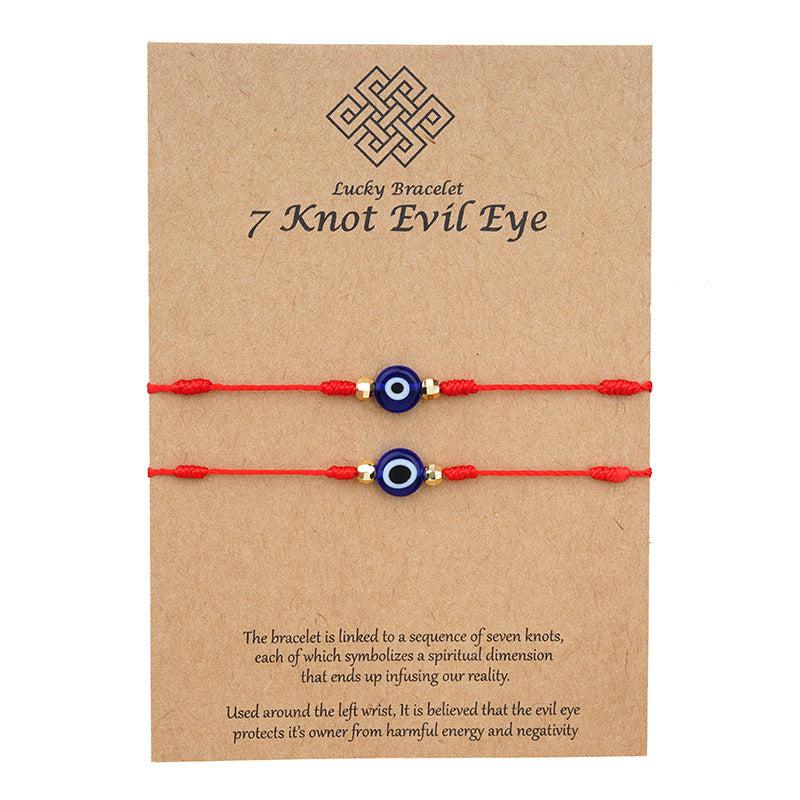 New Fashion Men Women Turkey Acrylic Religious Charms Beaded Evil Blue Eyes Bead bangles jewelry 7 knot Bracelet