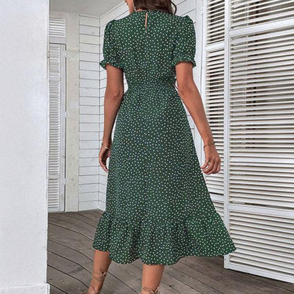 New women's casual holiday polka dot v-neck mid-length dress