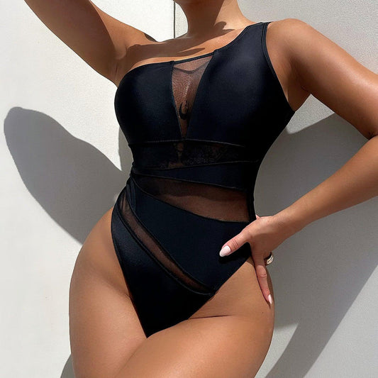 One-Shoulder Sleeveless One-Piece Swimsuit