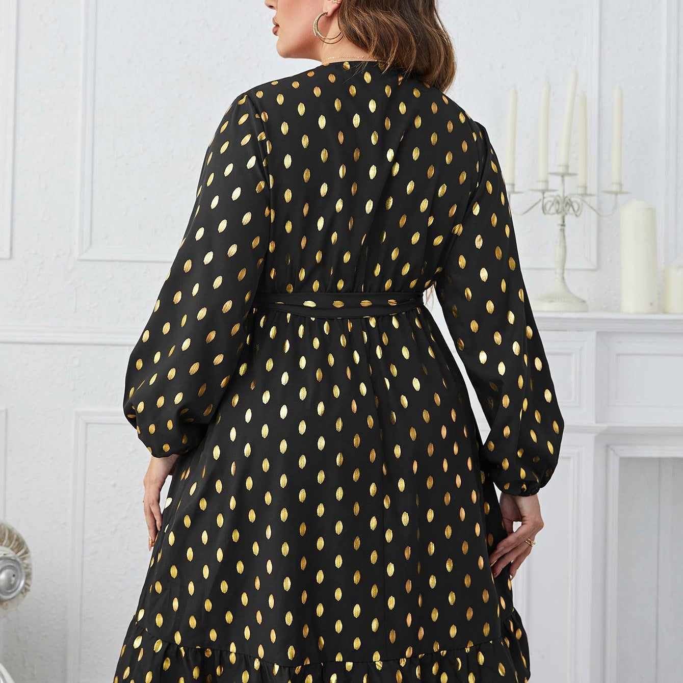 Plus Size Printed Surplice Neck Knee-Length Dress