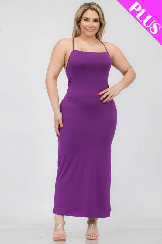 Plus Size Crisscross Back Split Thigh Maxi Dress Purple