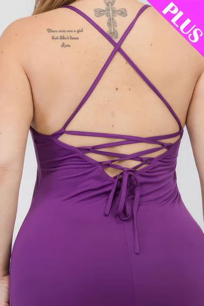 Plus Size Crisscross Back Split Thigh Maxi Dress Purple 4