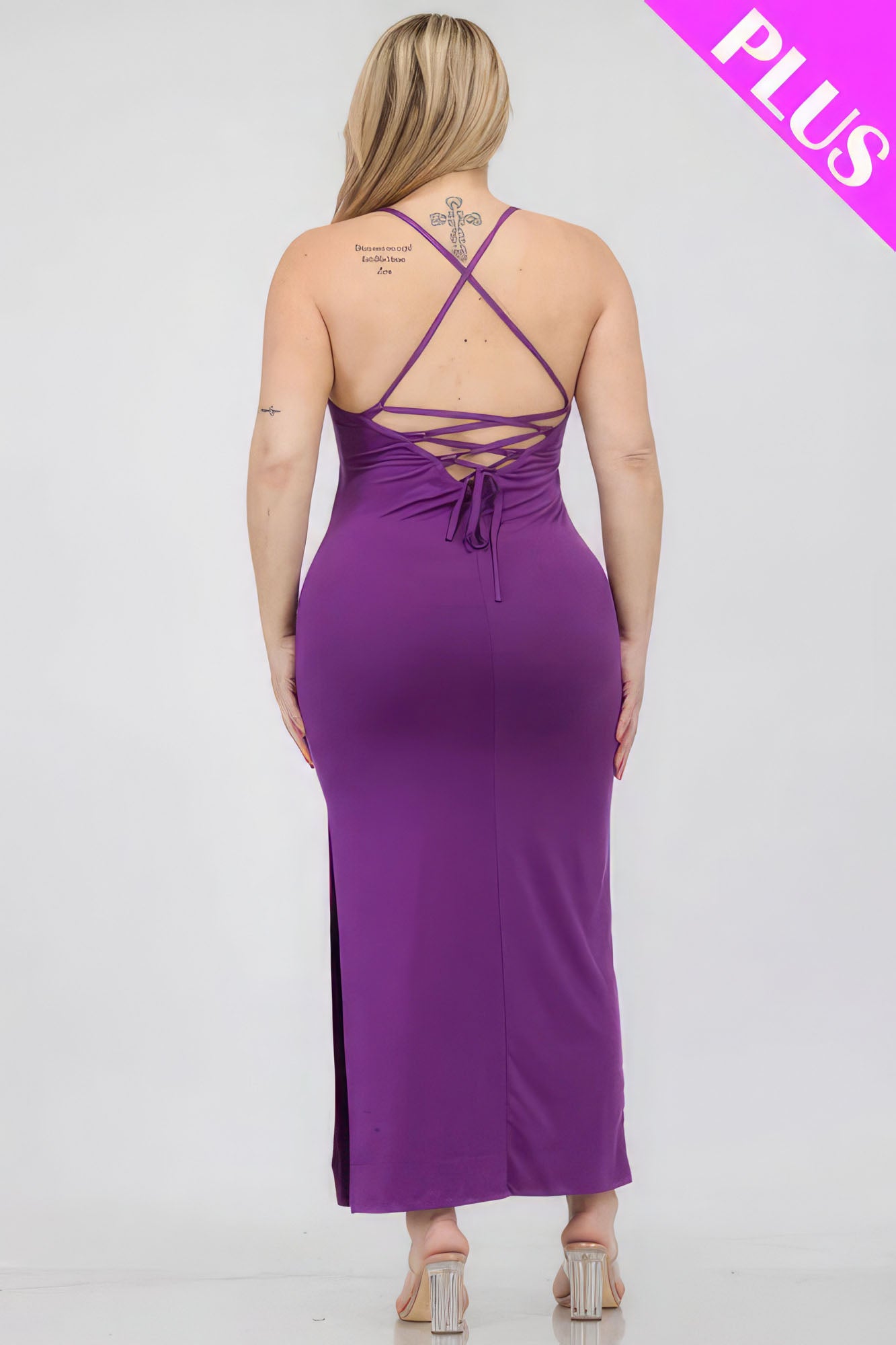 Plus Size Crisscross Back Split Thigh Maxi Dress Purple 5