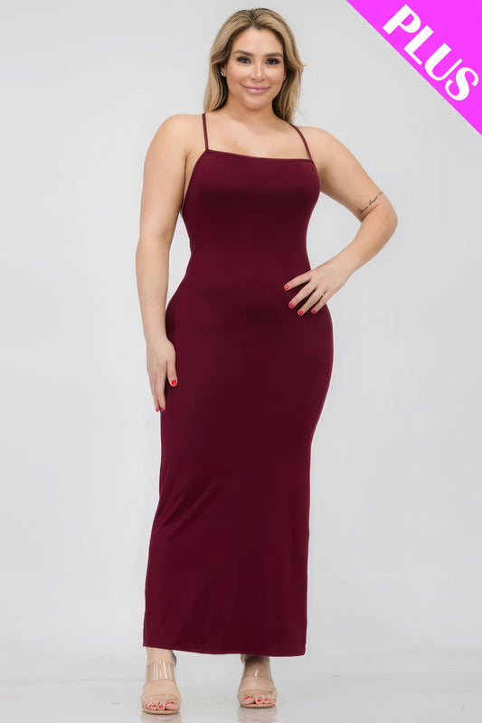 Plus Size Crisscross Back Split Thigh Maxi Dress Red