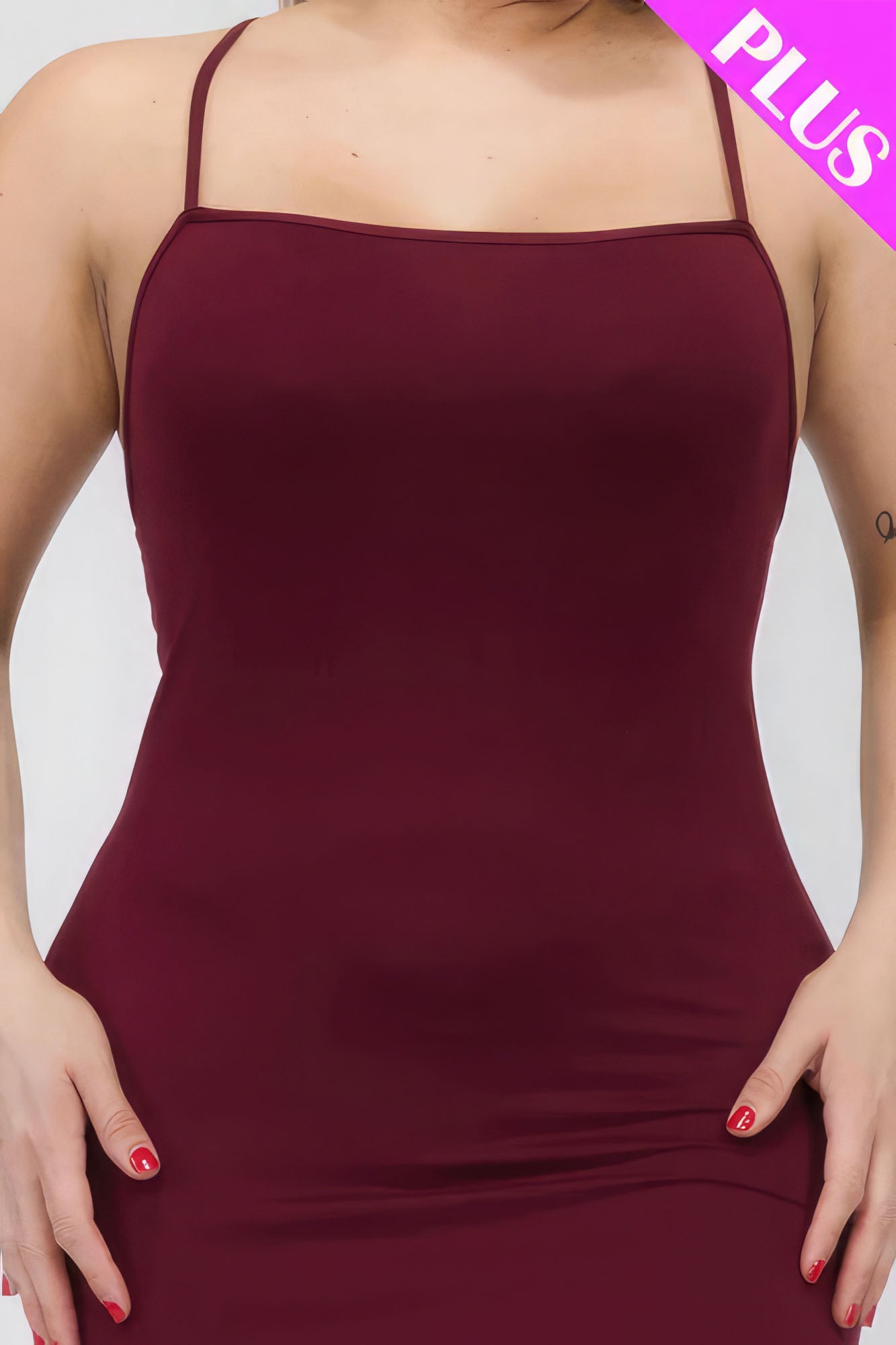 Plus Size Crisscross Back Split Thigh Maxi Dress Red 4