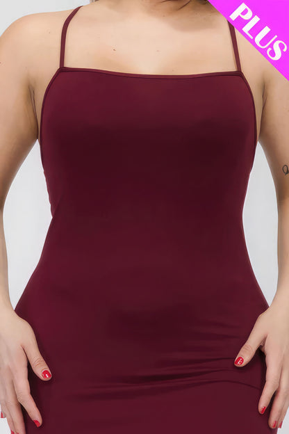 Plus Size Crisscross Back Split Thigh Maxi Dress Red 4