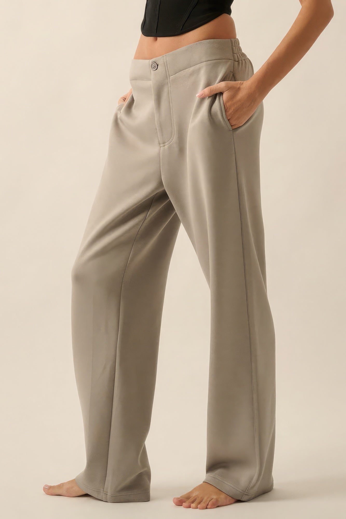 Premium Scuba High Waist Button Zip Up Fly Pants 3