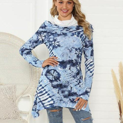 Printed Raglan Sleeve Mock Neck T-Shirt