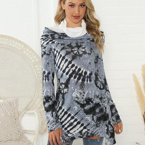 Printed Raglan Sleeve Mock Neck T-Shirt