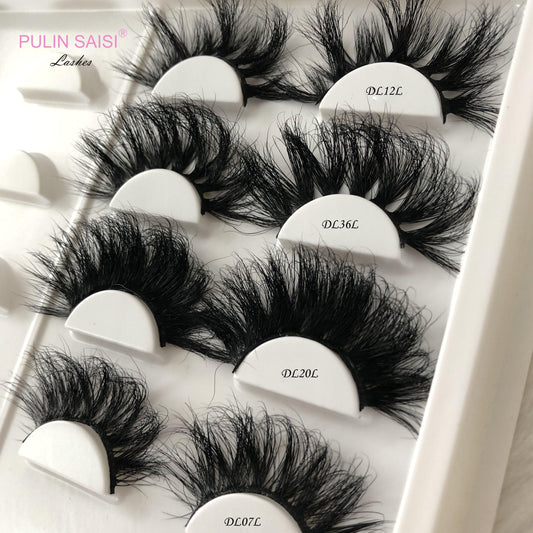 PulinSaisi mink eye lashes 25mm with color false eyelashes & tools mink lashes3d lashes wholesale 5d 25mm mink eyelash vendor