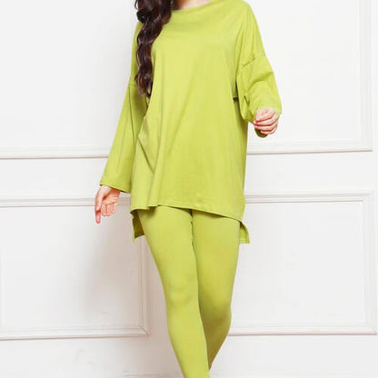 Round Neck High-Low Top and Leggings Set