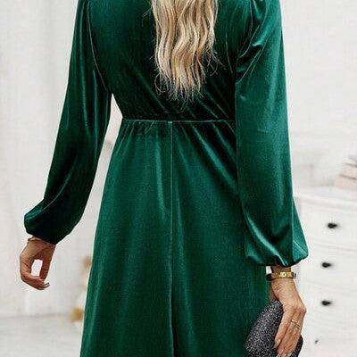 Ruched Square Neck Balloon Sleeve Dress