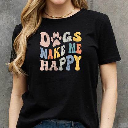 Simply Love Full Size DOGS MAKE ME HAPPY Graphic Cotton Tee