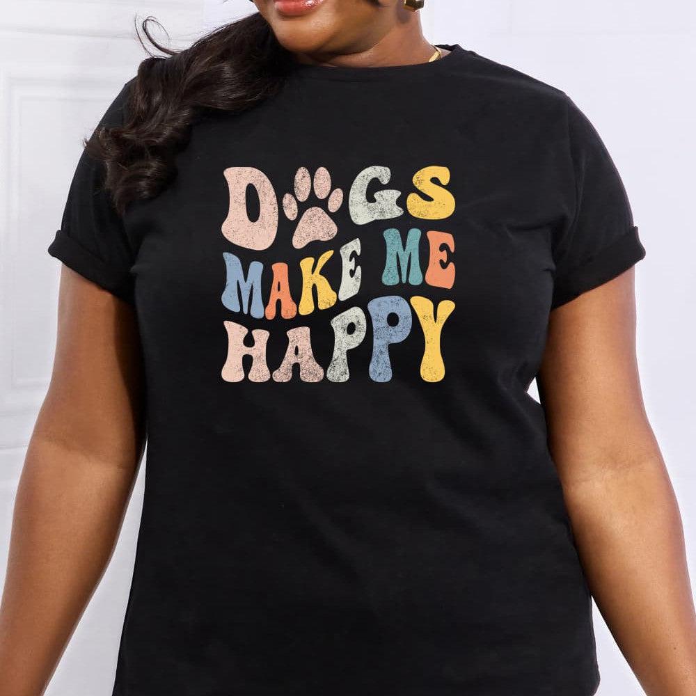 Simply Love Full Size DOGS MAKE ME HAPPY Graphic Cotton Tee