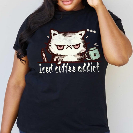 Simply Love Full Size ICED COFFEE ADDICT Graphic Cotton Tee