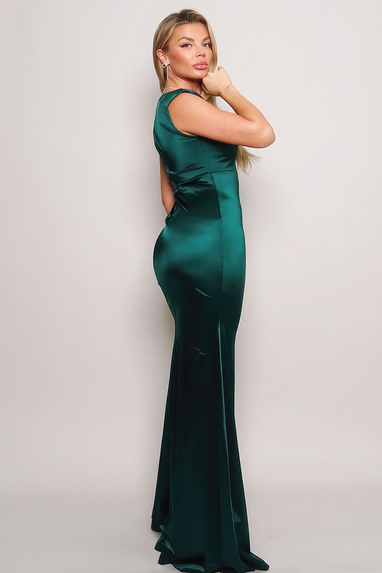 Sleeveless Power Shoulder Slitted Maxi Dress Green 4