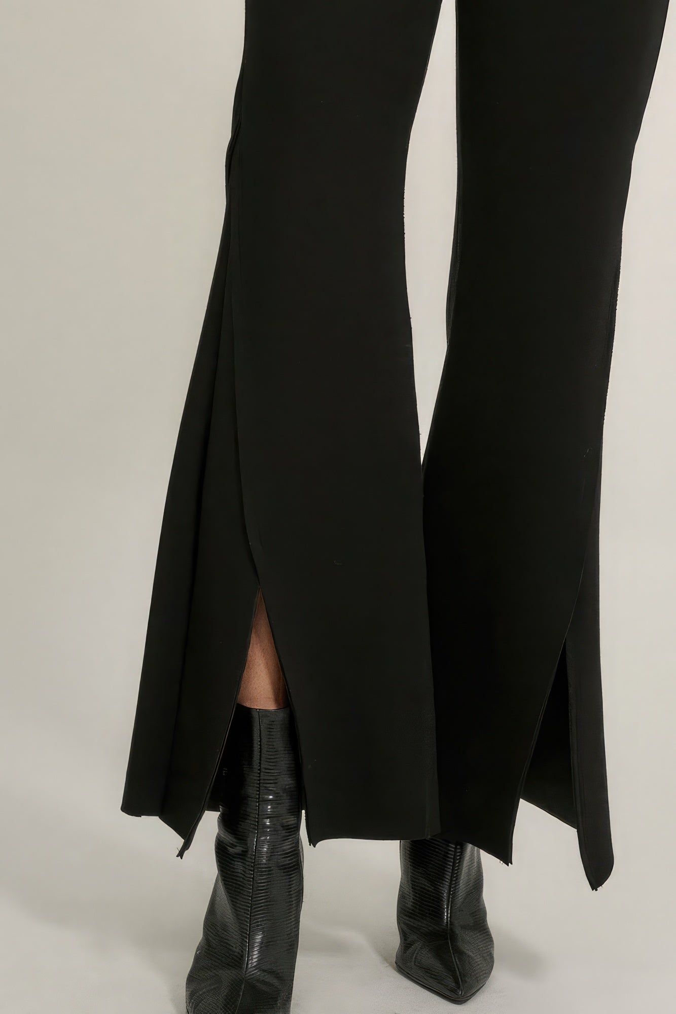Solid Raw Edge Expose Seam Flare Pants Bottom Front