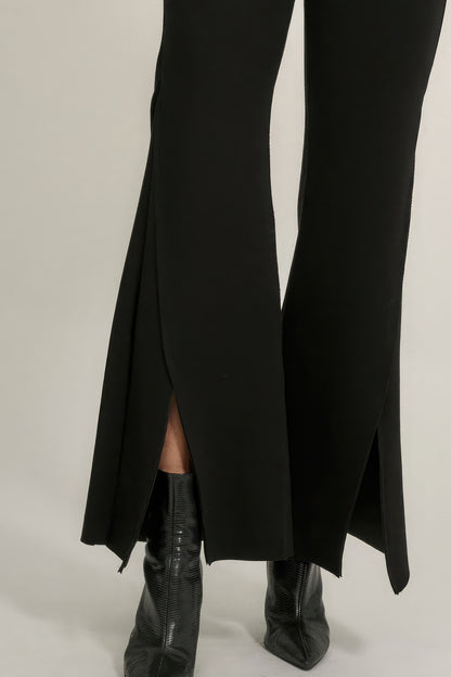 Solid Raw Edge Expose Seam Flare Pants Bottom Front