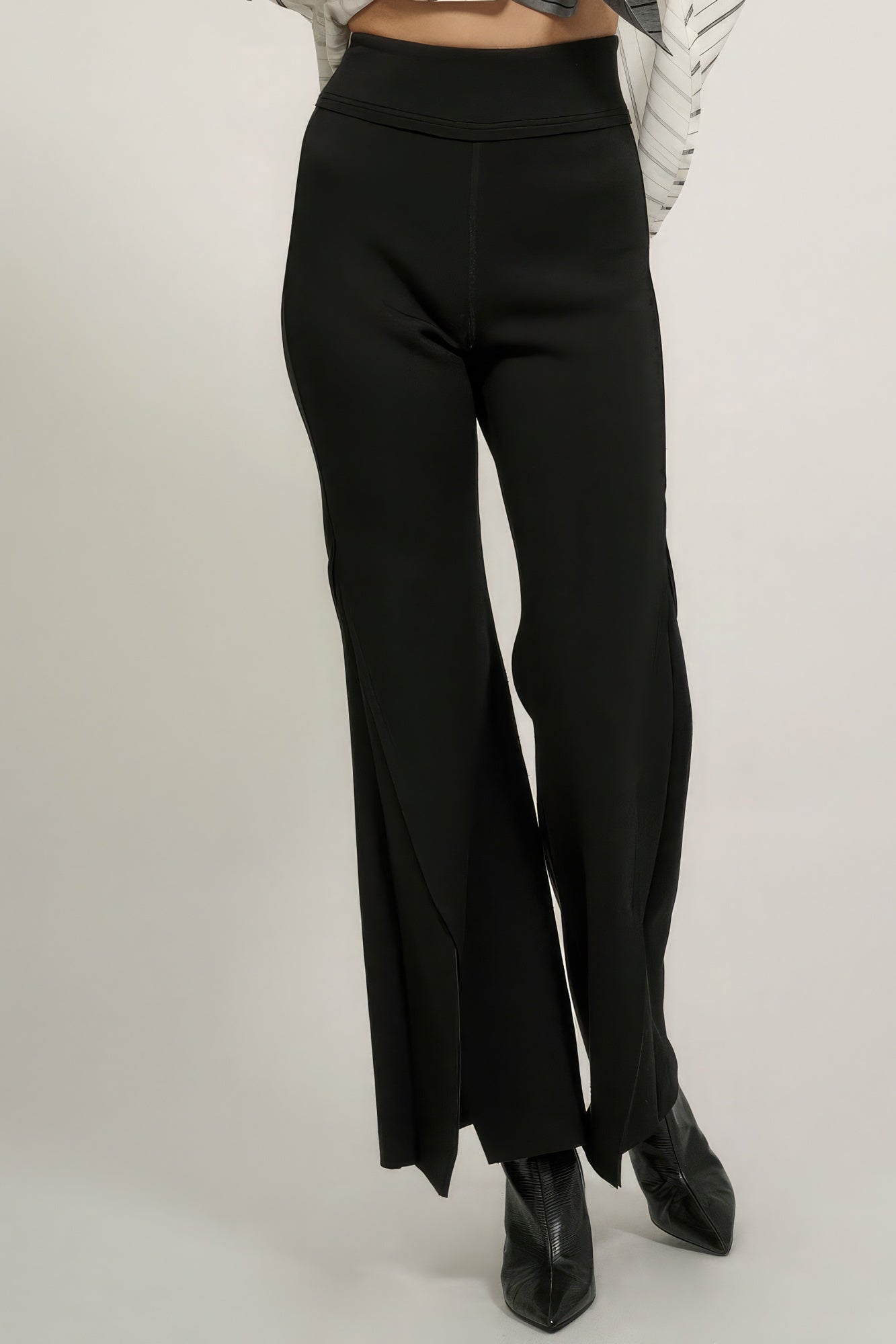 Solid Raw Edge Expose Seam Flare Pants Front