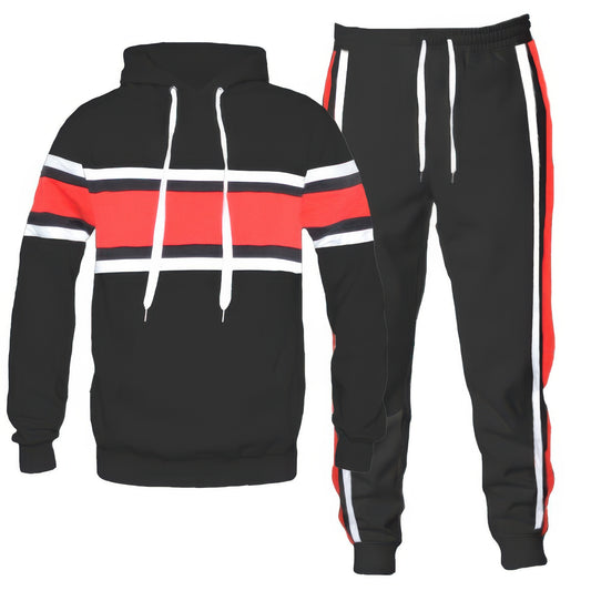 Solid With Three Stripe Pullover Hoodie Black Red