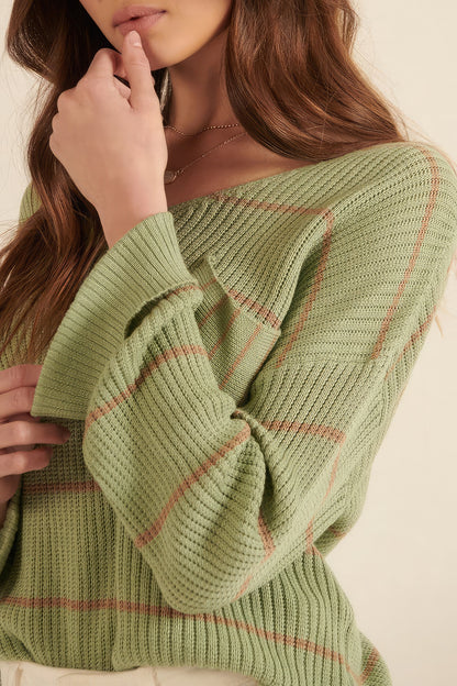Striped Rib-knit Oversized Pocket Sweater Pocket