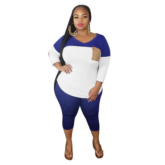 Stylish 2020 Summer Sexy ladies splice 2 Pcs Track Suit Outfits plus size Two Piece Set Women Clothing For Women
