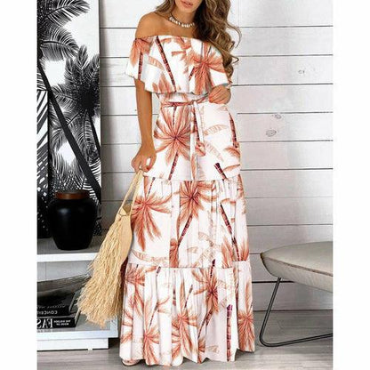 Summer Floral Off-shoulder Maxi Dress with Ruffled Hem and Straps